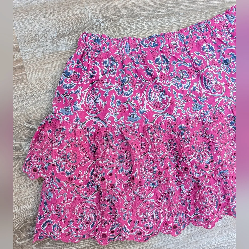 NEW Jennifer & Grace Pink Floral Embroidered Eyelet Cotton Mini Skirt Size XL